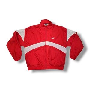 Vintage Puma Red/White Zip Up Track 100% Nylon Windbreaker Jacket Men's Size L